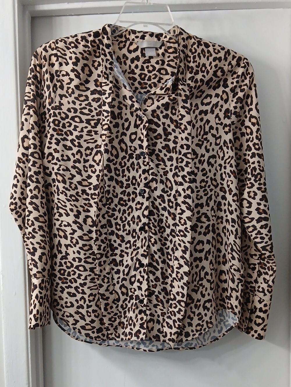 H&M Leopard Print Button-Down Shirt in Beige and Brown